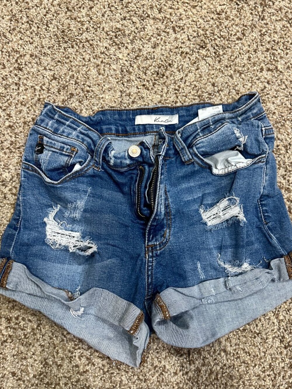 Kancan midrise medium wash distressed size 5 size 26 jean shorts